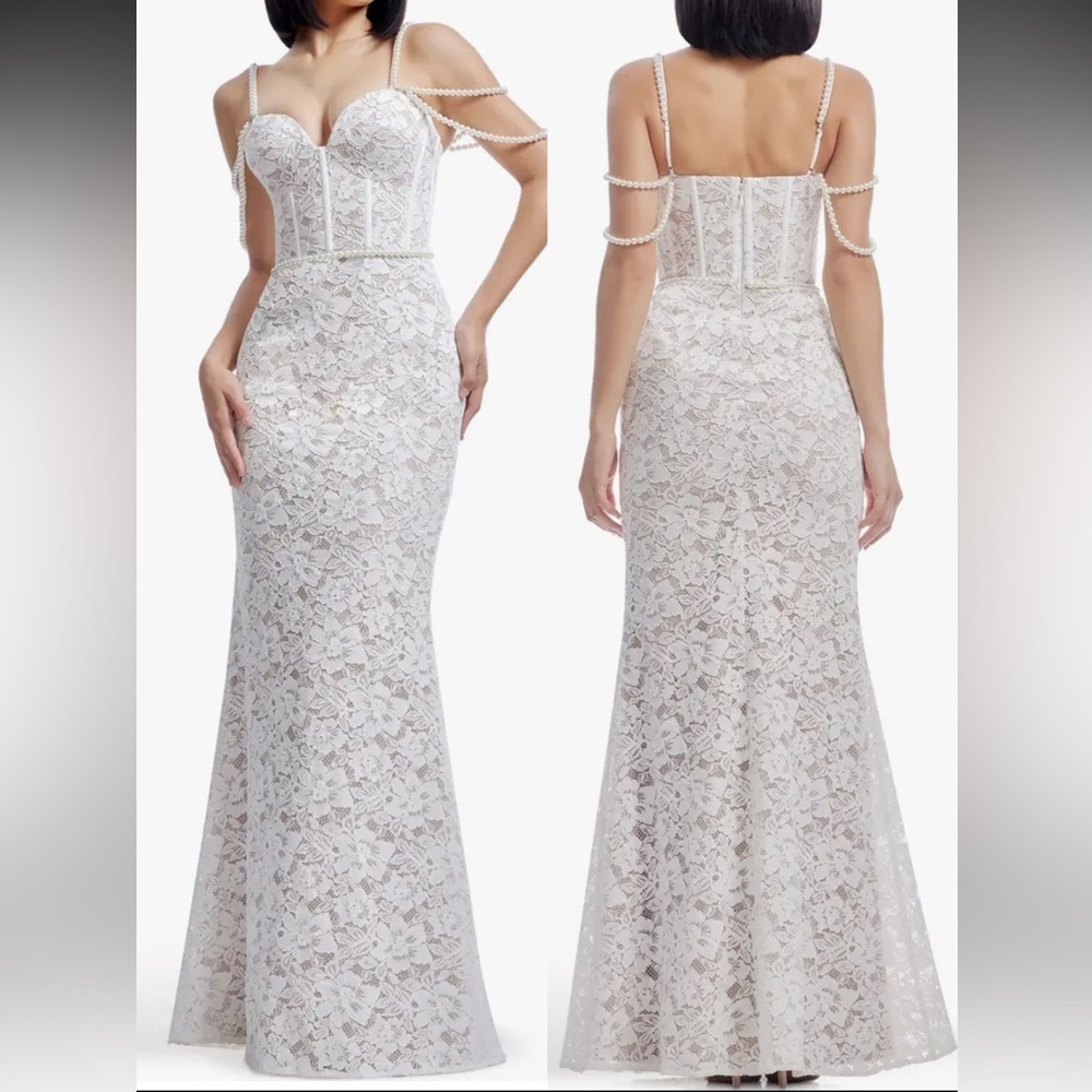 NWOT Dress The Population Antoinette Faux Pearl Lace Mermaid Gown Sz L